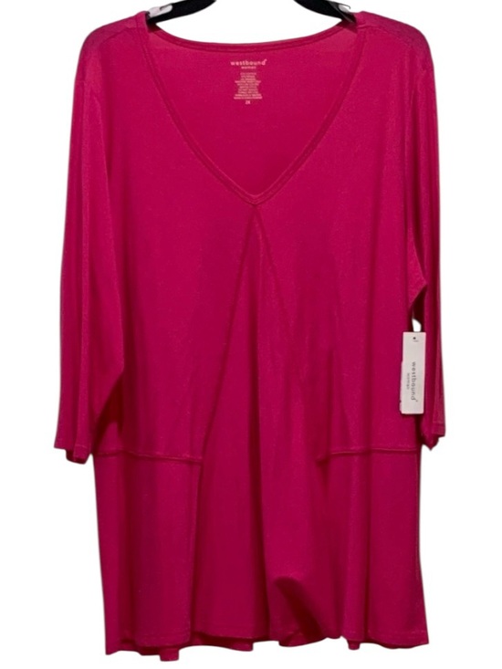 Westbound Tops - Westbound Hot Pink V-Neck Tunic with 3/4 Sleeves flattering details 2X